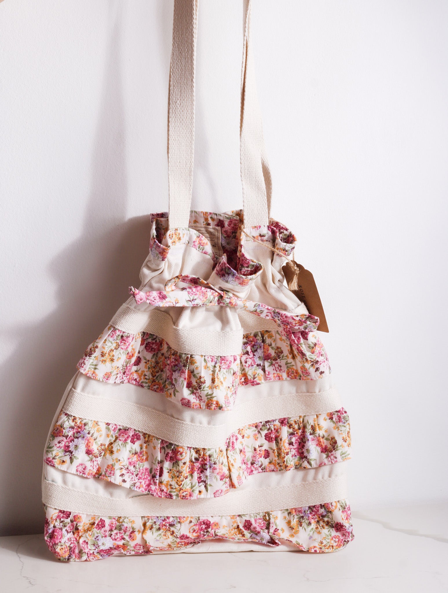 Rosewood Ruffle Drawstring Bag