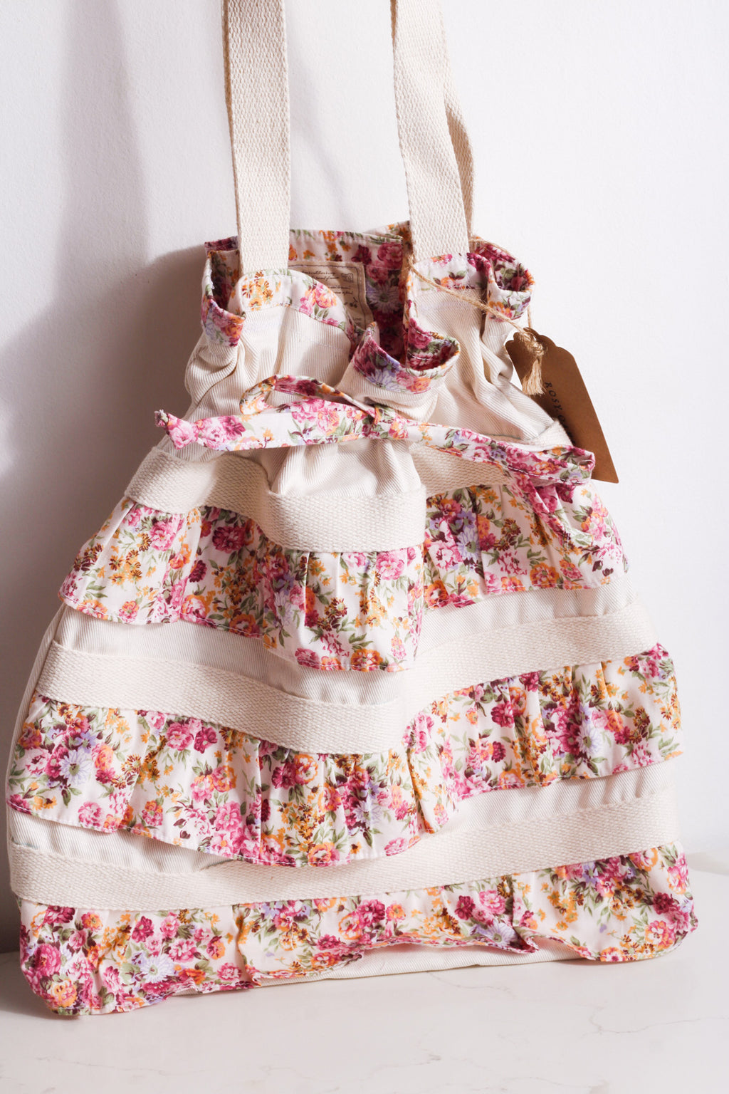 Rosewood Ruffle Drawstring Bag