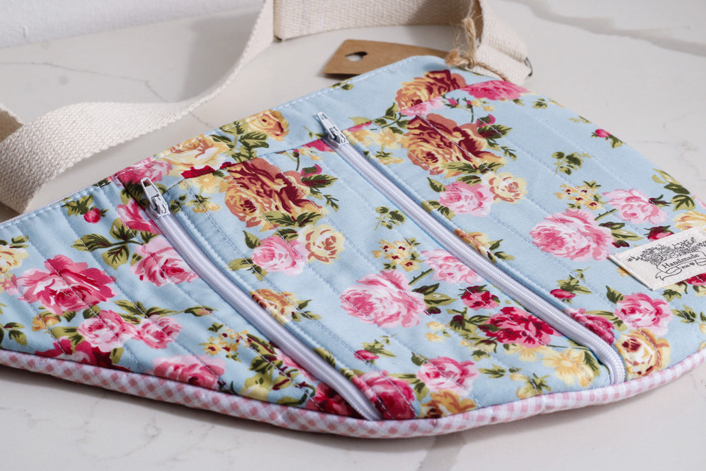 Blue Rose Garden Floral Moon Bag