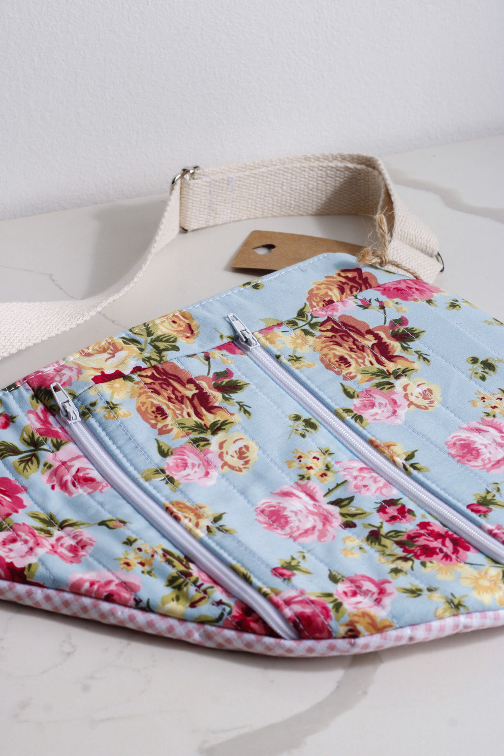 Blue Rose Garden Floral Moon Bag
