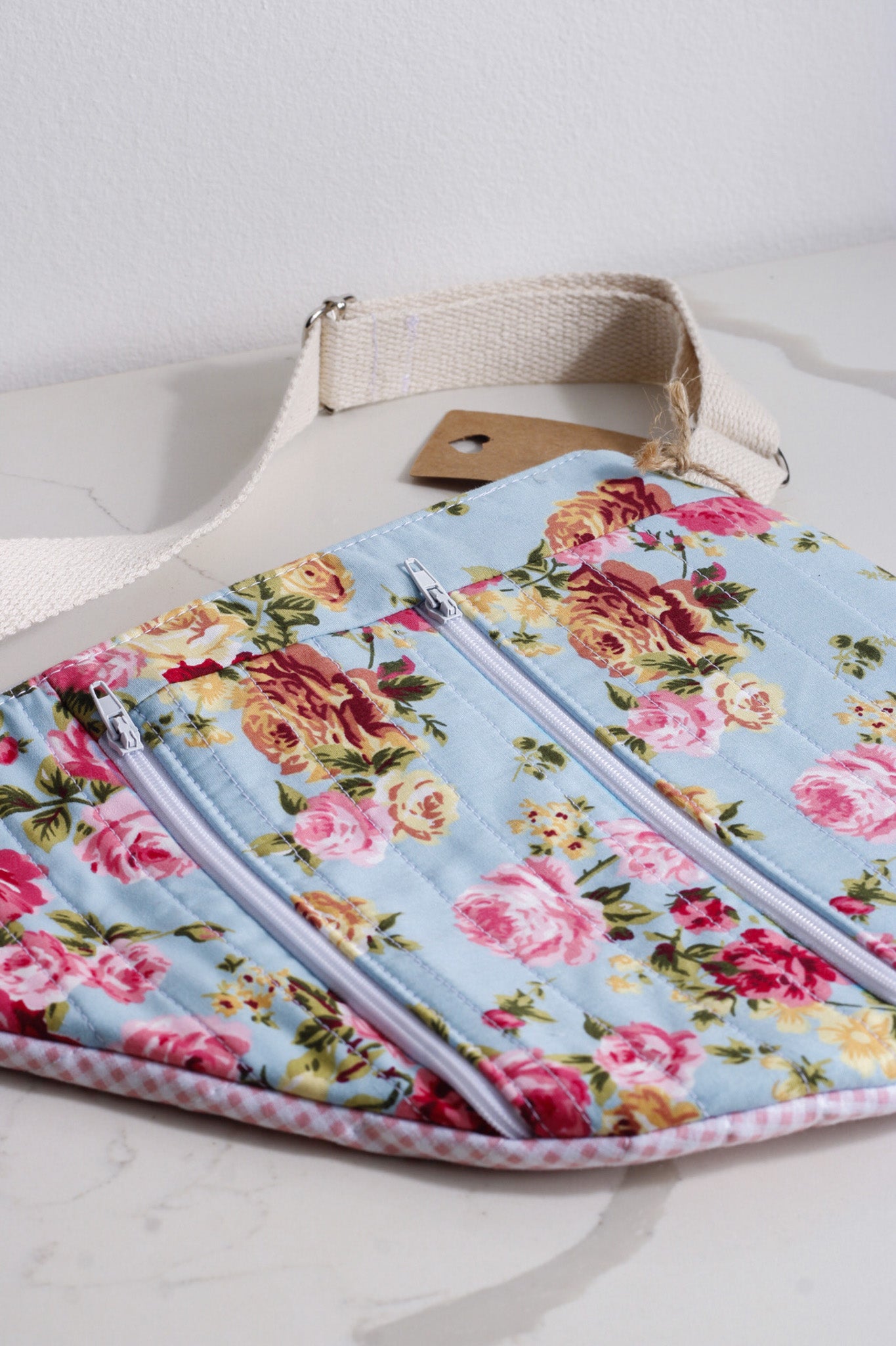 Blue Rose Garden Floral Moon Bag