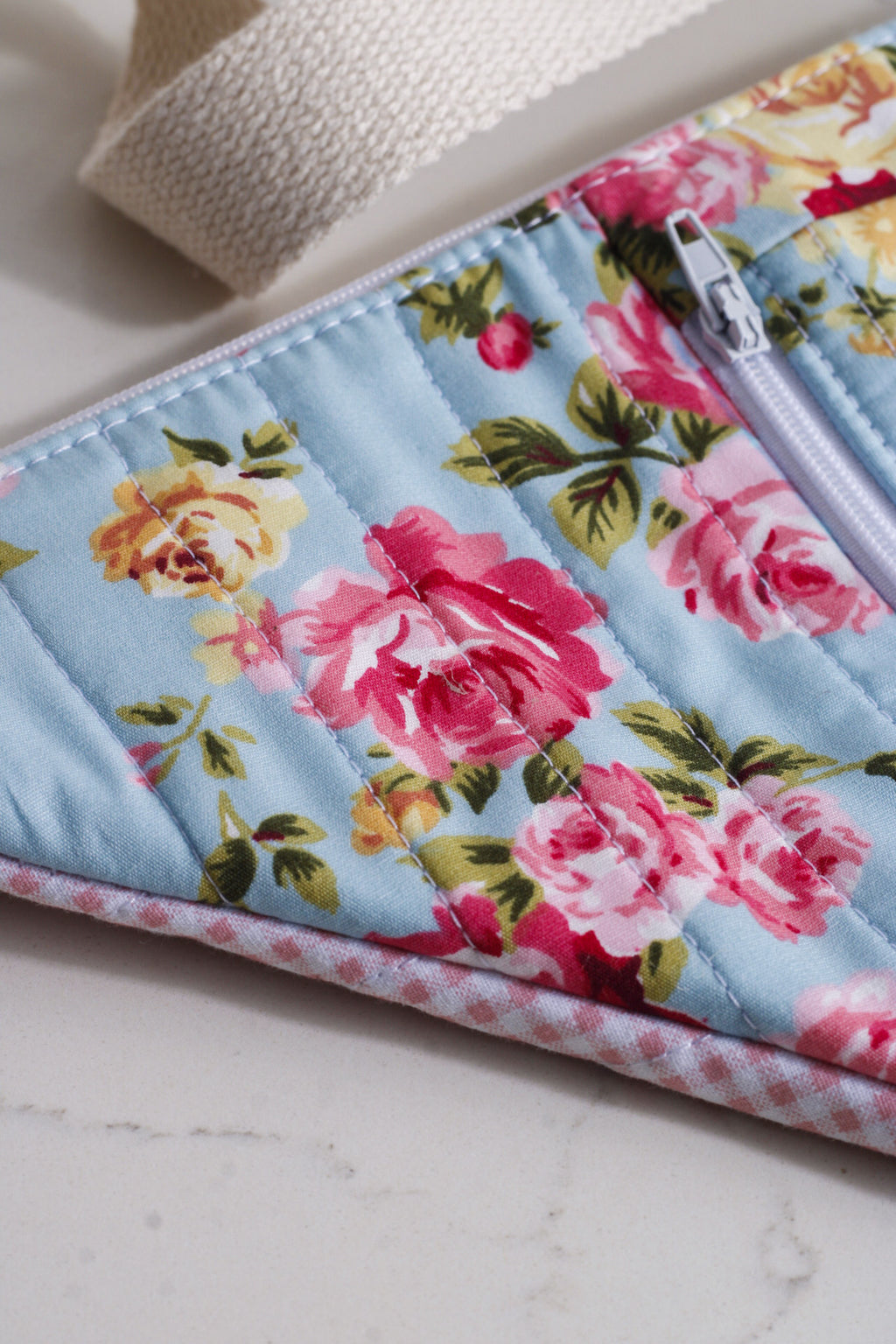 Blue Rose Garden Floral Moon Bag